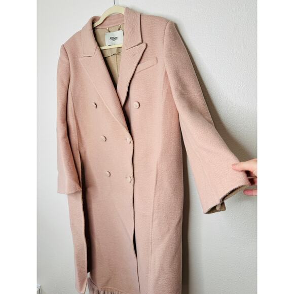 Fendi Muted Pink Button Camel Wool Pleated Sides Dangling Tassel Fringe 42 - Picture 5 of 16